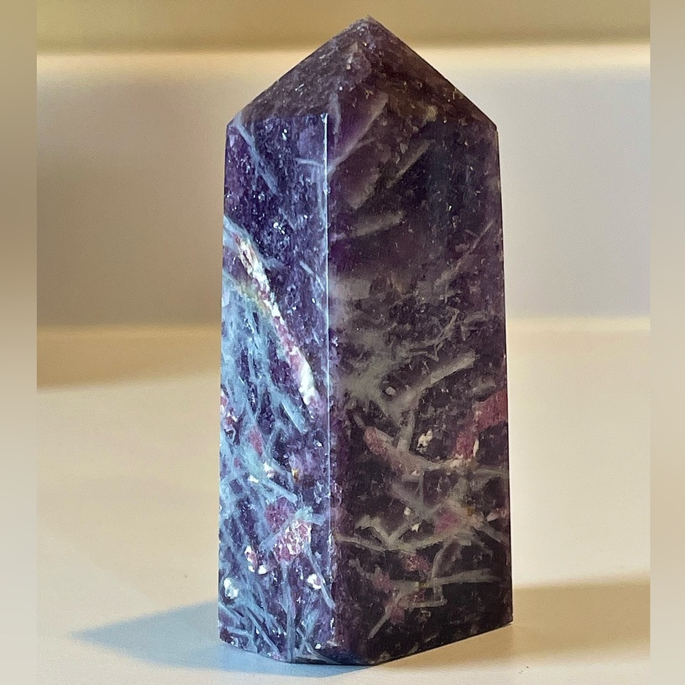 🔮 WOW 🔮 UNICORN STONE: PURPLE MICA TOWER W/ RODS OF PINK TOURMALINE & QAURTZ